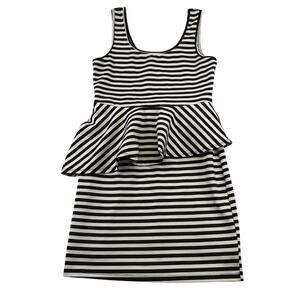 Living Doll Black White Striped Peplum Bodycon Sleeveless Mini Dress Size L